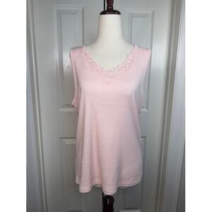 Lauren Ralph Lauren Pink Ribbed Lace Trim Sleeveless Knit Top 1X New